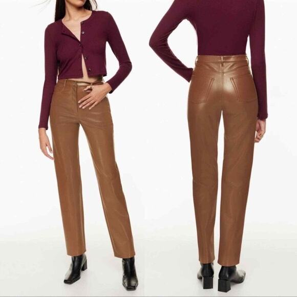 Aritzia Wilfred The Melina Faux Leather Straight Leg Pants Cognac Brown size 6 - Picture 2 of 12